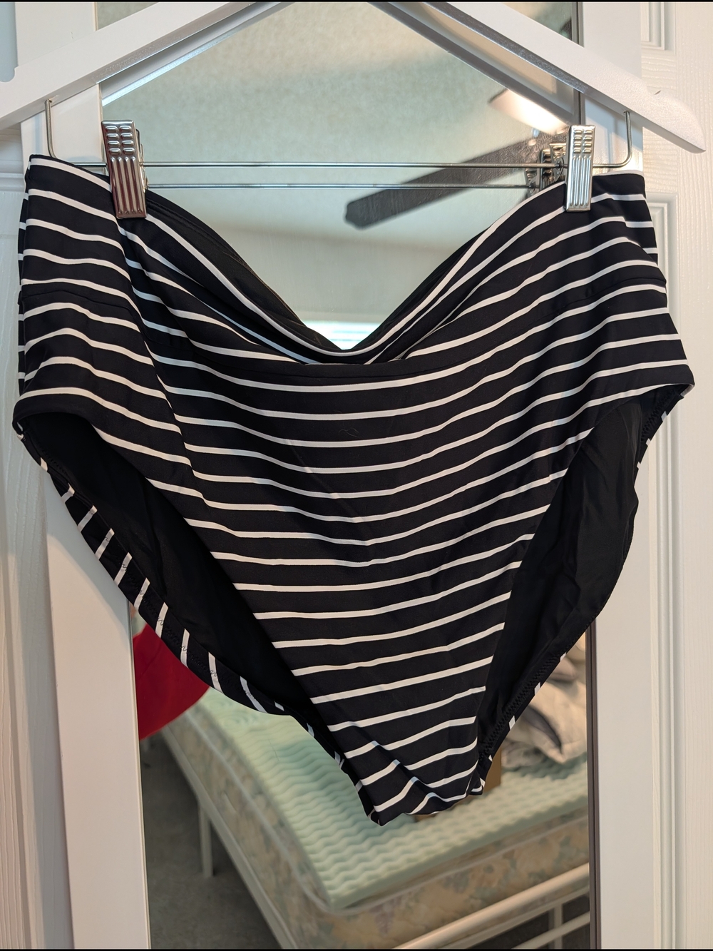 CALIA by Carrie Underwood Black and White Striped High-Waist Bikini Bottoms